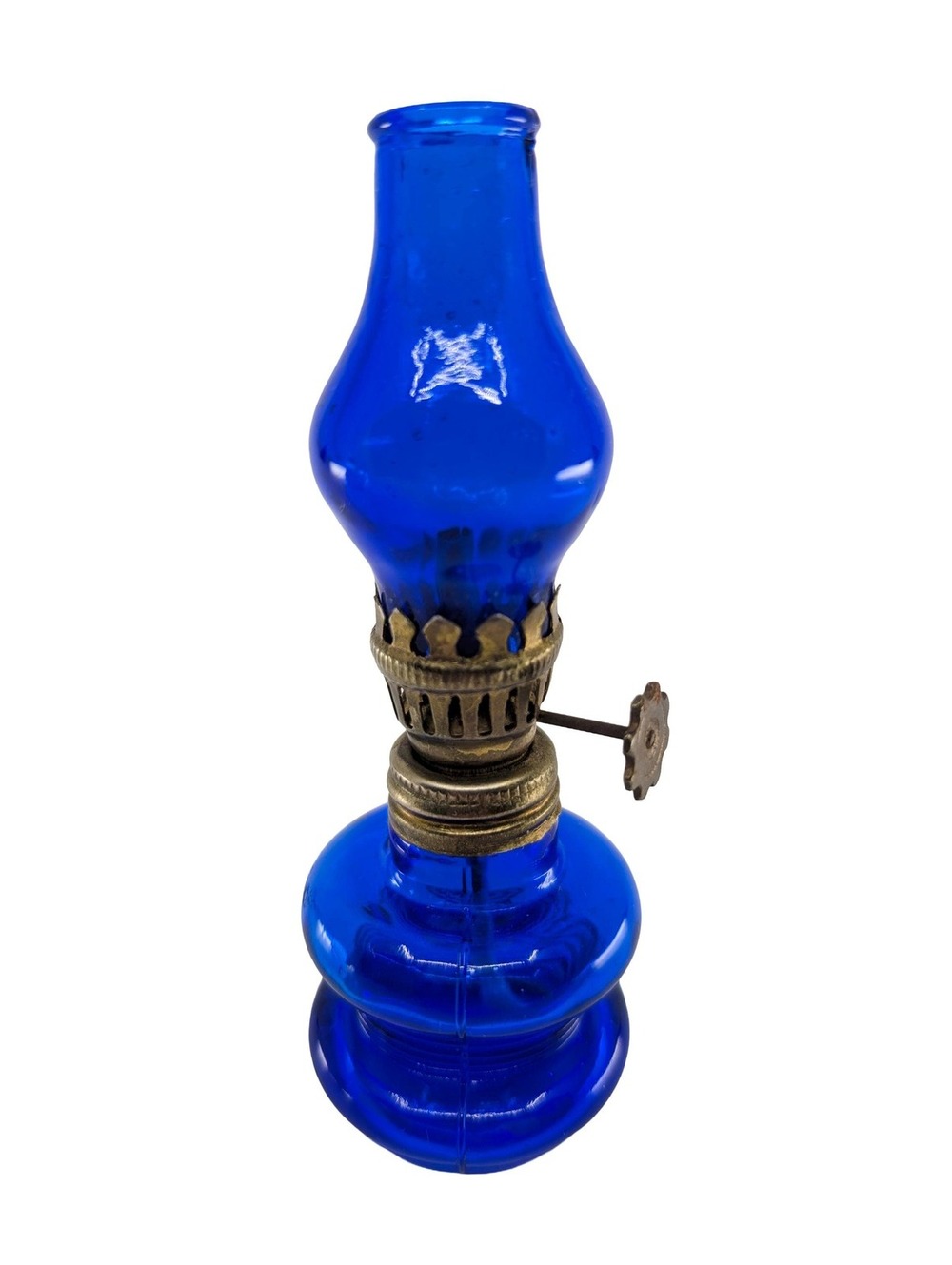 Vintage Cobalt Blue Glass Mini Hurricane Oil Lamp